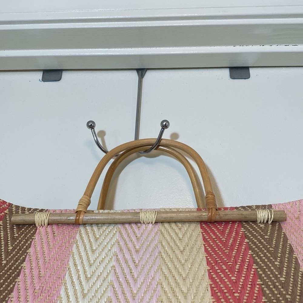 Straw Striped Bamboo Handle Purse - Picture 3 of 8